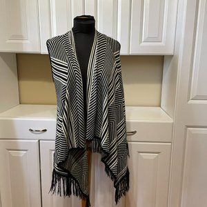 Anthropologie Do everything in Love Black/Tan stripe Knit vest Fringe OS